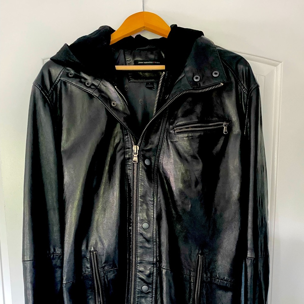 John Varvatos Leather Jacket with hood.